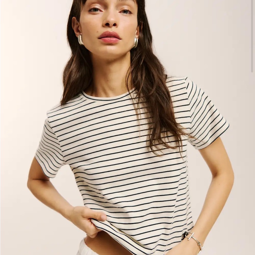 Reformation Black and White Striped Tee